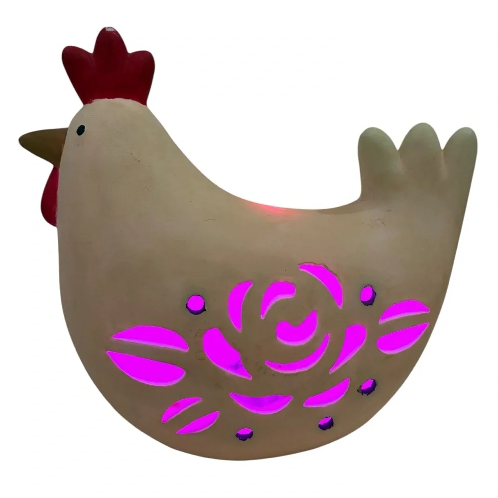 Easter Chicken Light W/Floral Cut Out light inside is YES included Kitsch Decor